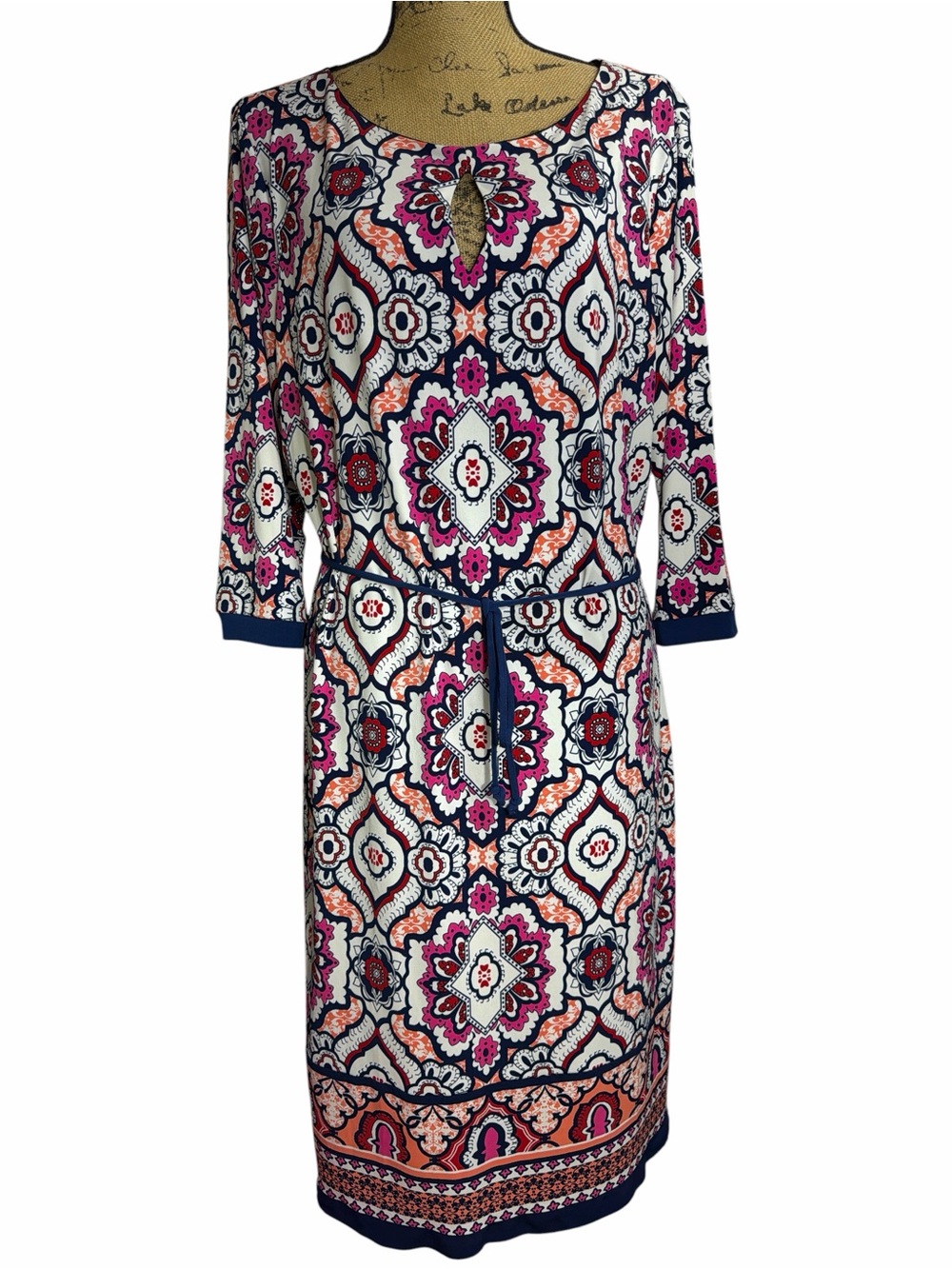 Liz Claiborne Multicolor Floral Keyhole Belted Shift Dress EC size X-Large